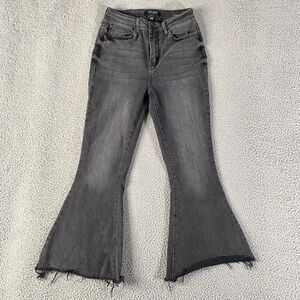 Judy Blue Super Flare Jeans Women 7/28 x 25 Black Gray Raw Hem Crop Boho Western